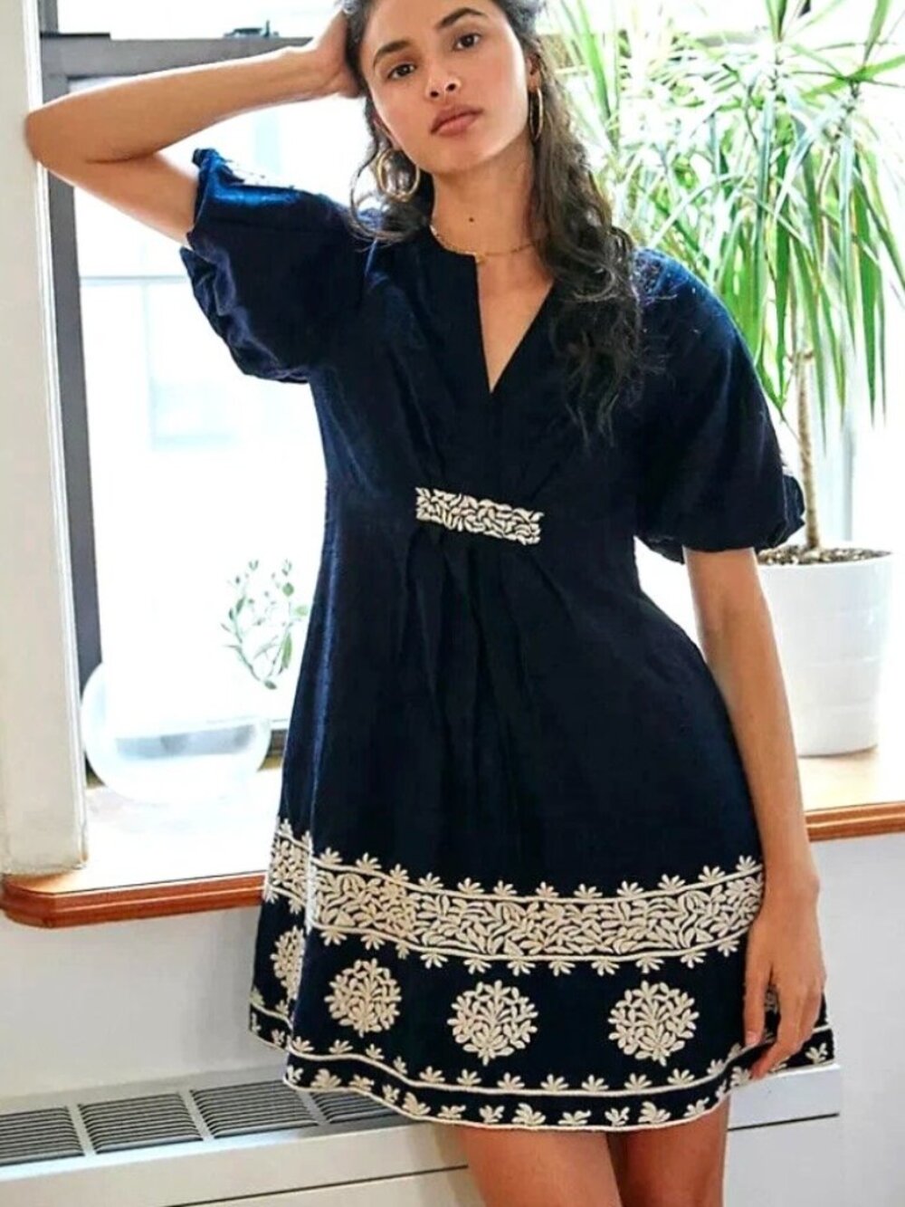 NWT By Anthropologie Black Boho Embroidered Sleeve Gauze Dress Sz 16